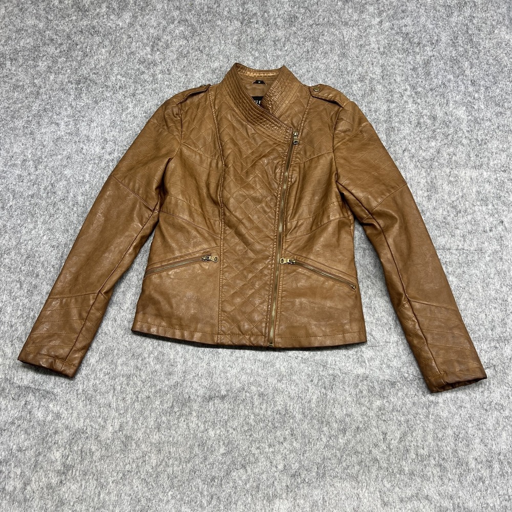 Guess Jacket Womens Medium Quilted Faux Leather Biker Moto Asymmetrical Zip - Picture 1 of 16